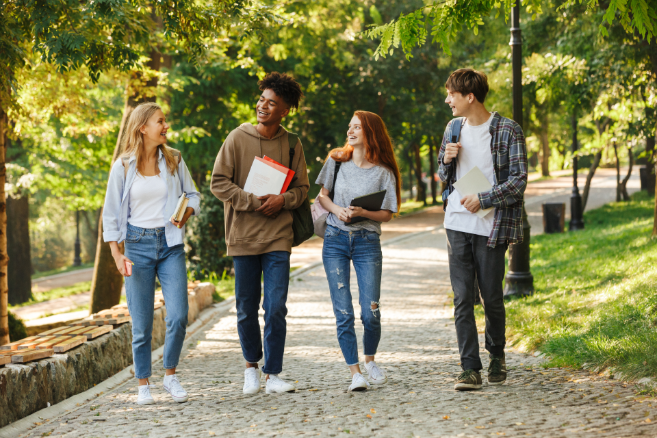 Students walking on campus